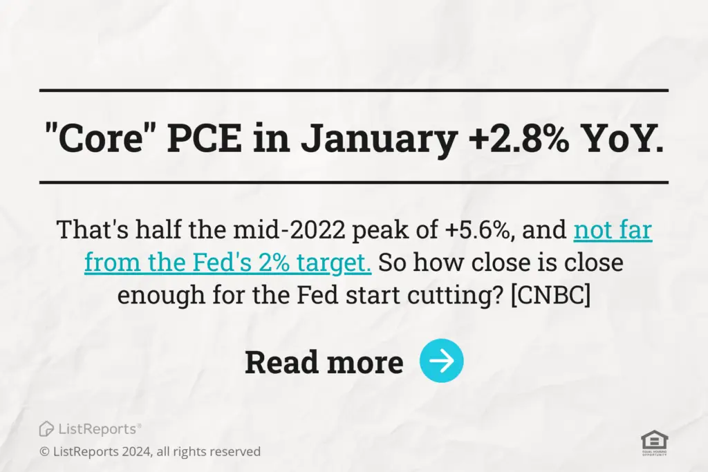 Key Fed inflation measure rose 0.4% in January as expected, up 2.8% from a year ago